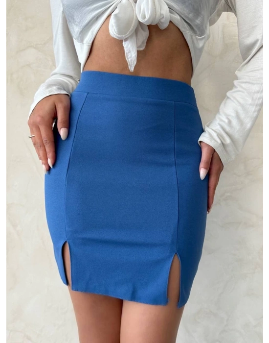 Çift yırtmaçlı etek indigo s25910