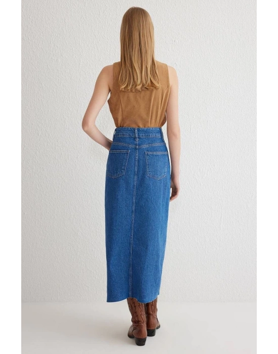 Çift yırtmaçlı jean etek s140