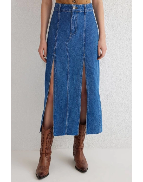 Çift yırtmaçlı jean etek s140