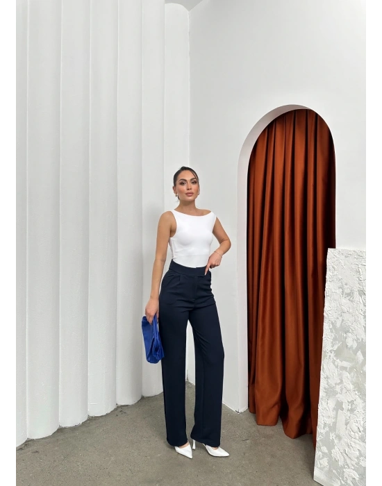 Cırtlı pantolon krep lacivert pt