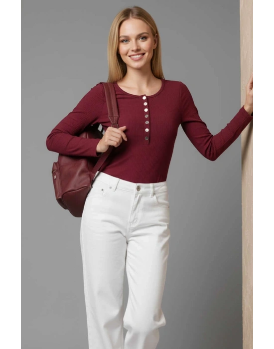 Çıtçıt Detaylı Bluz Bordo T4343