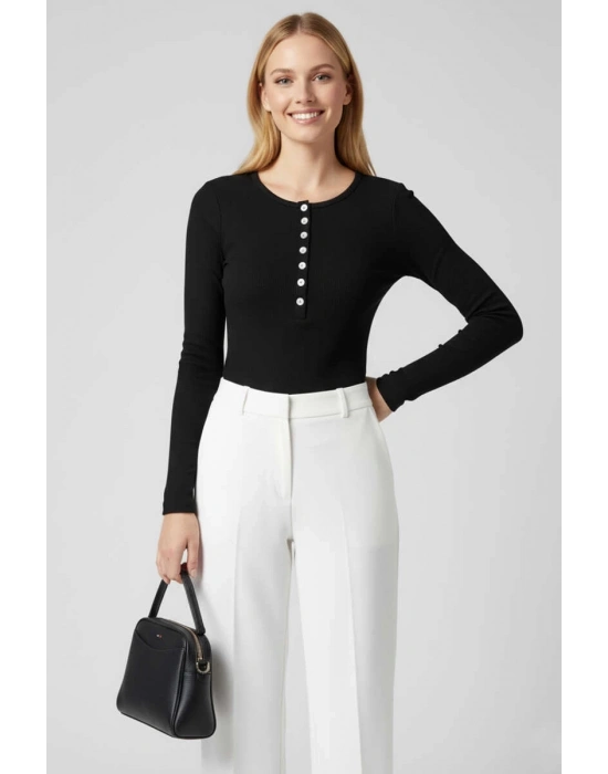 Çıtçıt Detaylı Bluz Siyah T4343