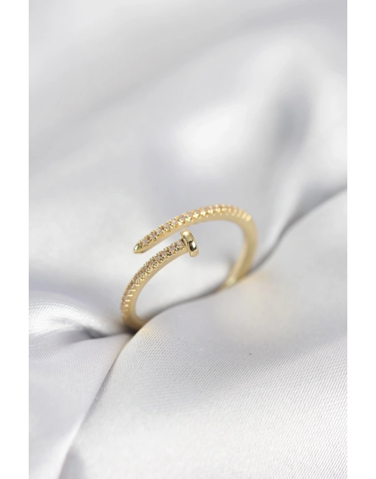 Çivi Model Zirkon Taşlı Gold Renk Kadın Yüzük