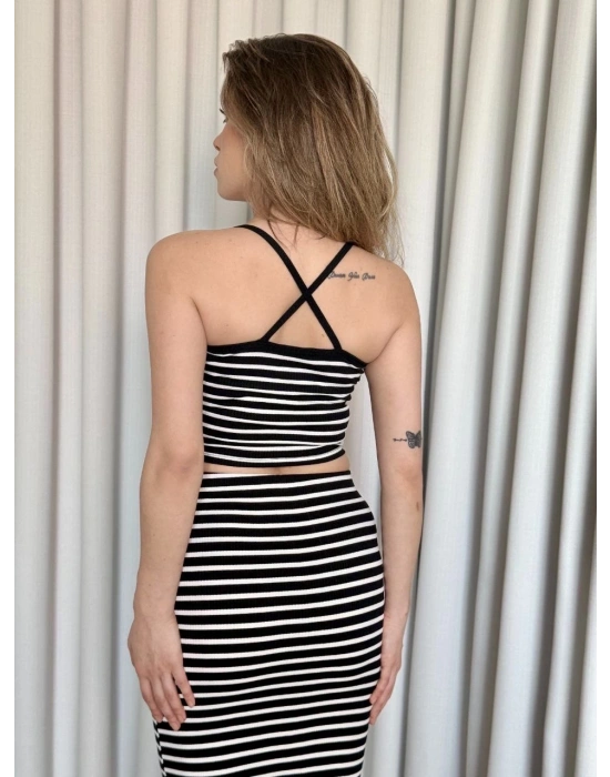 Çizgili etek crop takım