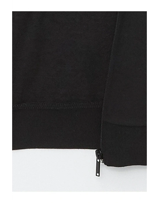 Classic Kapüşonlu Düz Uzun Kollu Kadın Fermuarlı Sweatshirt