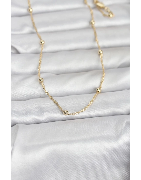 CM 14K Gold Renk Burgu ve Top Zincirli Model 60 cm Kadın Kolye