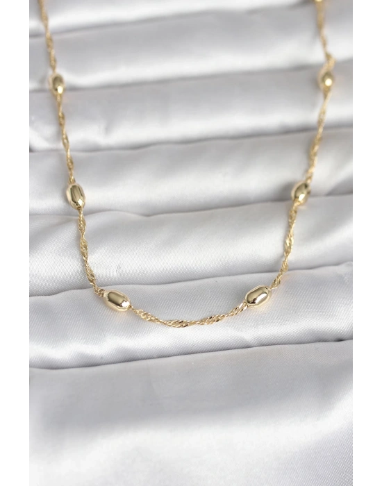 CM 14K Gold Renk Burgu Zincirli Damla Topçuk Model 45 cm Kadın Kolye