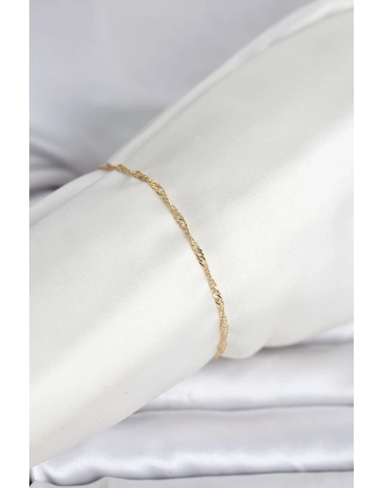 CM 14K Gold Renk Ezme Burgu Zincir Model Kadın Bileklik