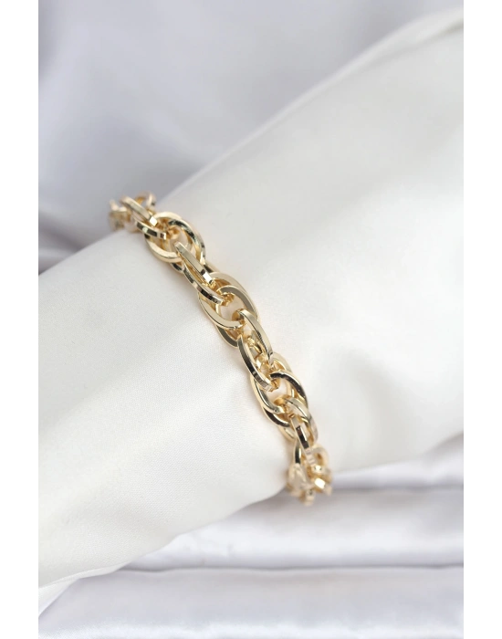 CM 14K Gold Renk Kalın Burgu Zincirli Model Kadın Bileklik