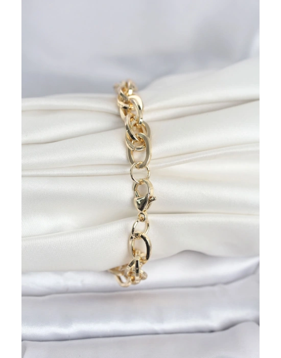 CM 14K Gold Renk Kalın Burgu Zincirli Model Kadın Bileklik