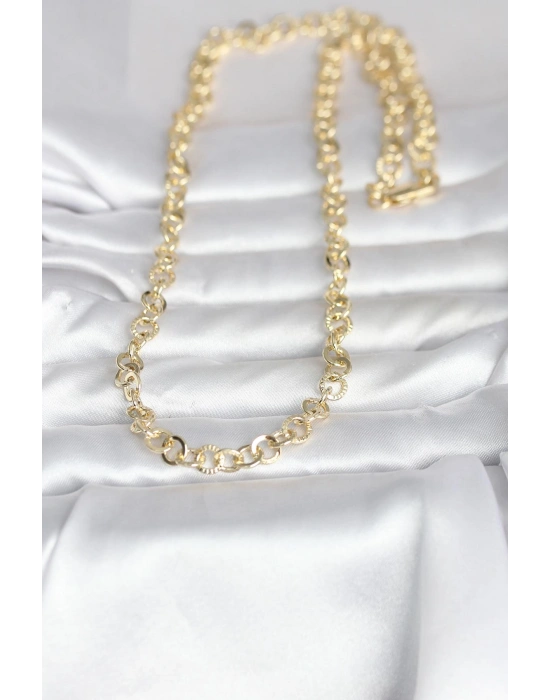 CM 14K Gold Renk Kalın Halka Zincirli 60 cm Kadın Kolye
