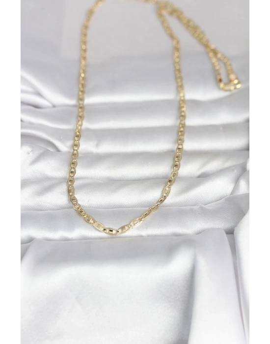 CM 14K Gold Renk Lazer Kesim Zincirli Model 60 cm Kadın Kolye