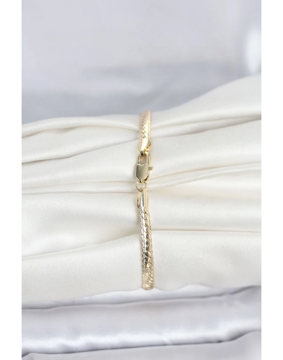 CM 14K Gold Renk Lazerli Yassı Zincir Model Kadın Bileklik