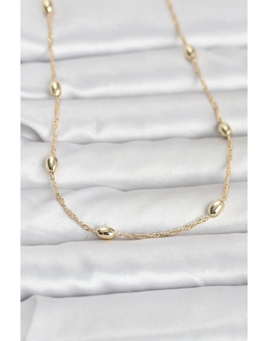 CM 14K Gold Renk Topçuklu Burgu Zincir Model 60 cm Kadın Kolye