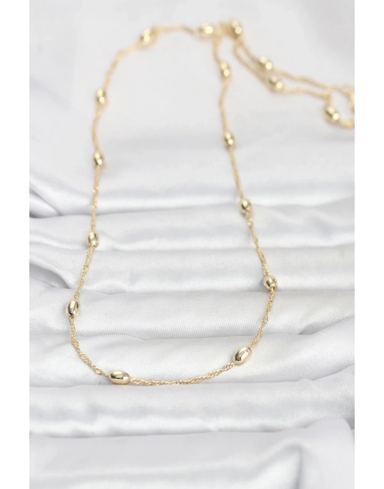 CM 14K Gold Renk Topçuklu Burgu Zincir Model 60 cm Kadın Kolye