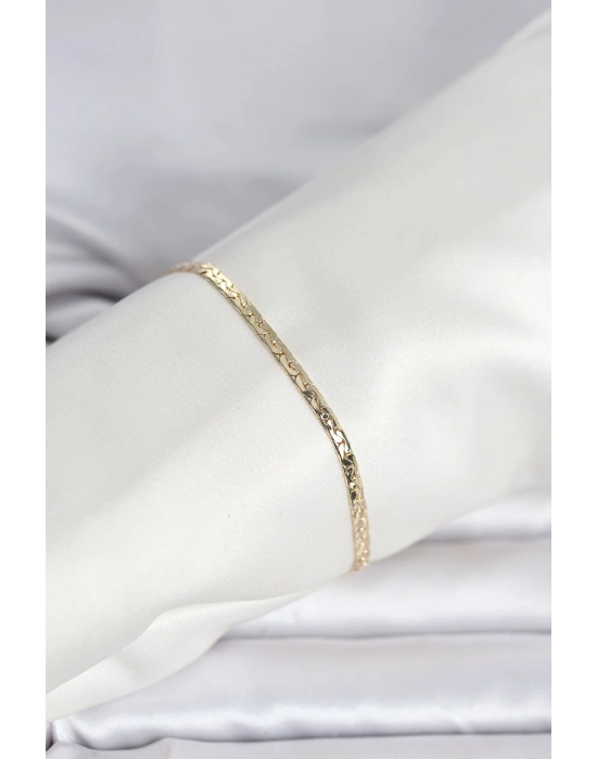CM 14K Gold Renk Yassı Ezme Zincir Model Kadın Bileklik
