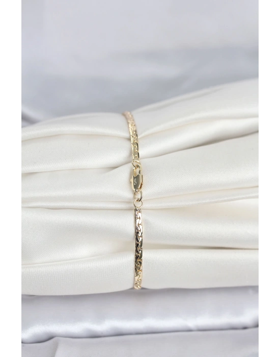 CM 14K Gold Renk Yassı Ezme Zincir Model Kadın Bileklik