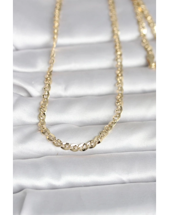 CM 14K Gold Renk Yassı Oval Zincirli Model 60 cm Kadın Kolye
