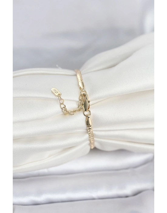 CM 14K Gold Renk Yassı Zincir Model Kadın Bileklik