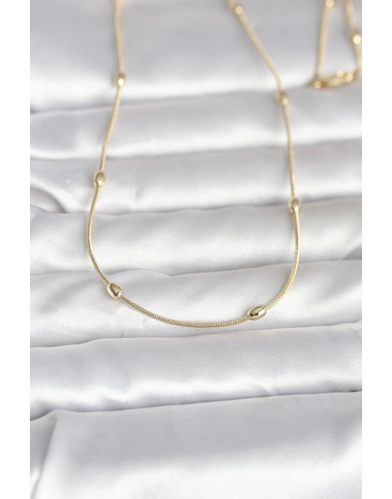 CM 14K Gold Renk Yılan Zincirli Damla Topçuk Model 60 cm Kadın Kolye