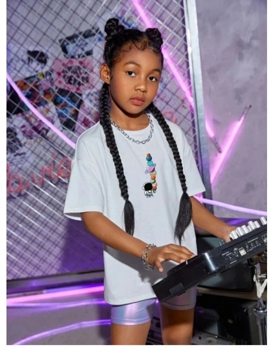 Çocuk Unisex Baskılı T-Shirt - Beyaz