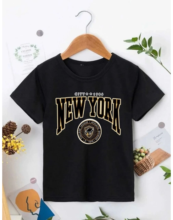 Çocuk Unisex Baskılı T-Shirt - Siyah