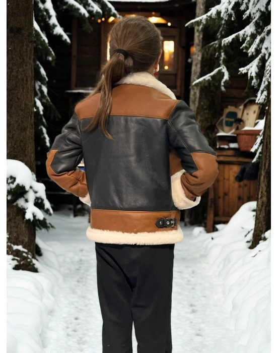 Çocuk Yakalı Parçalı Kürk - Kahve