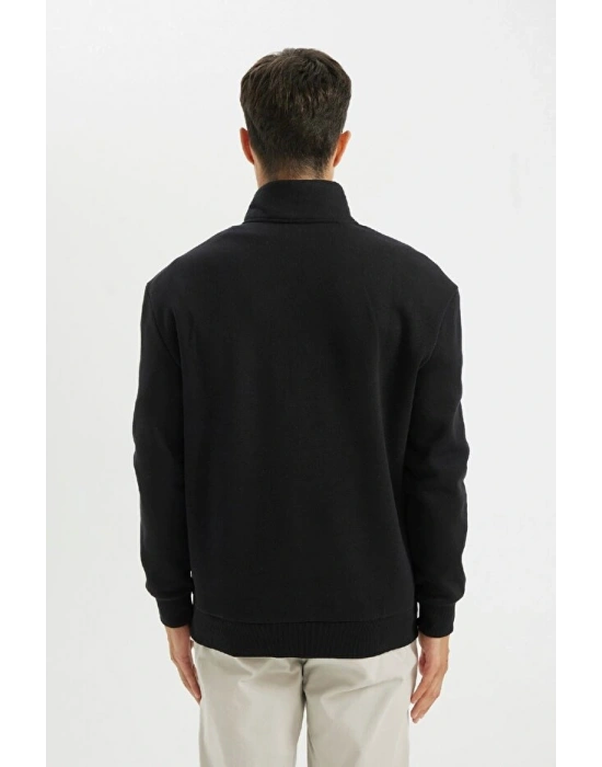 Comfort Regular Fit Rahat Kalıp Fermuarlı Dik Yaka Basic Düz Sweatshirt