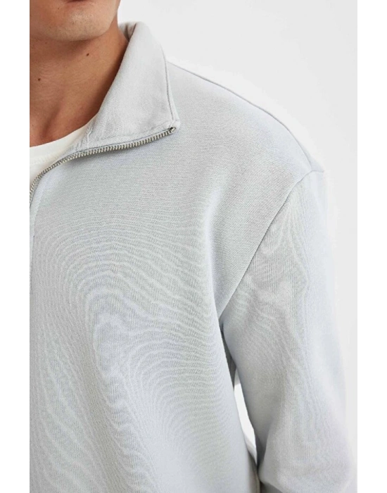 Comfort Regular Fit Rahat Kalıp Fermuarlı Dik Yaka Basic Düz Sweatshirt