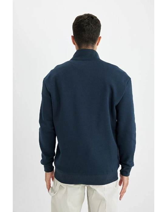 Comfort Regular Fit Rahat Kalıp Fermuarlı Dik Yaka Basic Düz Sweatshirt