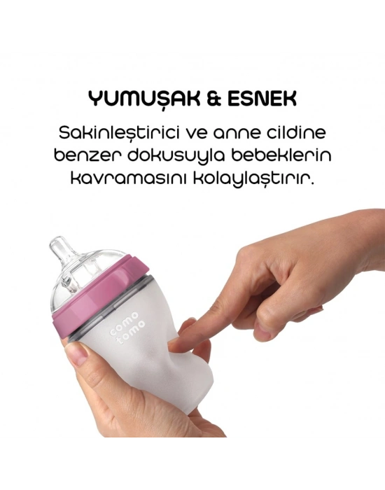 Comotomo Antikolik Silikon Biberon 250 ml 3-6 Ay Pembe