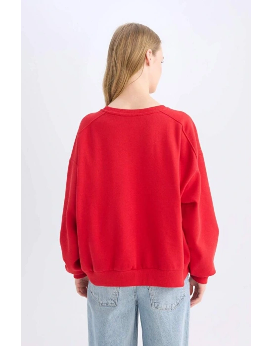 Coool Oversize Geniş Kalıp Bisiklet Yaka Kalın Basic Düz Sweatshirt