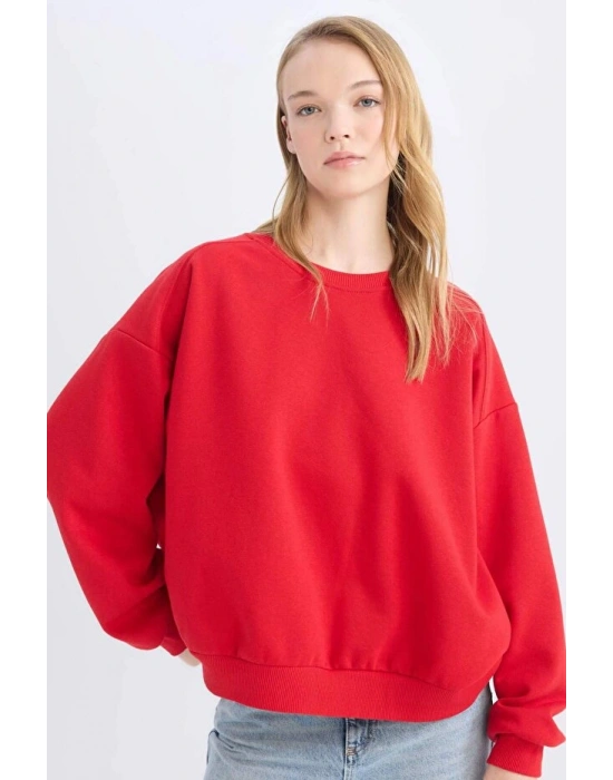 Coool Oversize Geniş Kalıp Bisiklet Yaka Kalın Basic Düz Sweatshirt