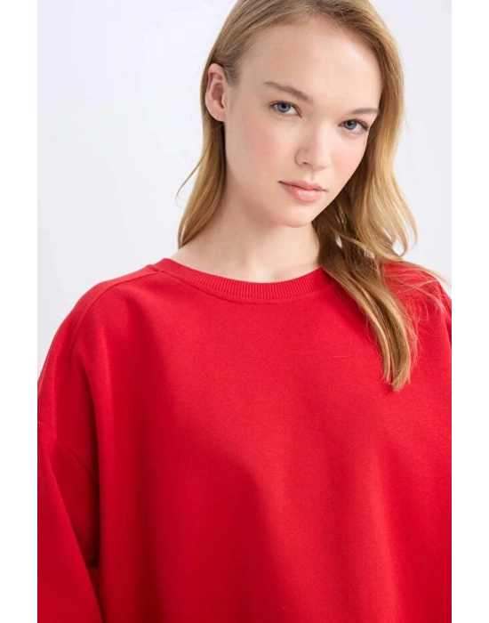 Coool Oversize Geniş Kalıp Bisiklet Yaka Kalın Basic Düz Sweatshirt