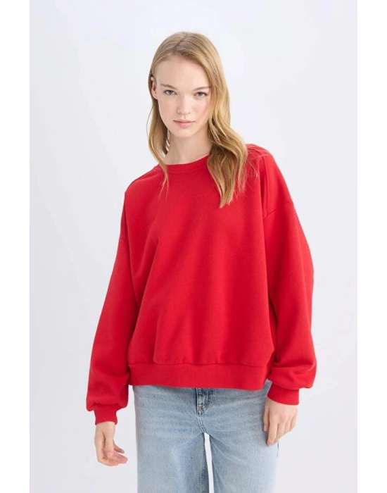 Coool Oversize Geniş Kalıp Bisiklet Yaka Kalın Basic Düz Sweatshirt