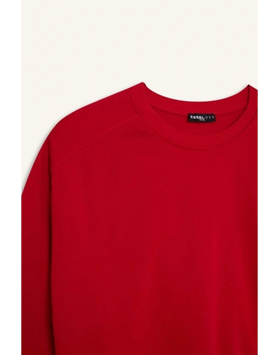 Coool Oversize Geniş Kalıp Bisiklet Yaka Kalın Basic Düz Sweatshirt