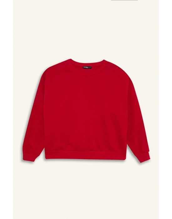 Coool Oversize Geniş Kalıp Bisiklet Yaka Kalın Basic Düz Sweatshirt
