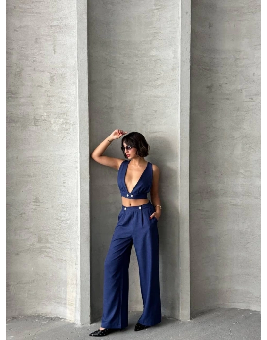 Crop pantolon keten takım s255012