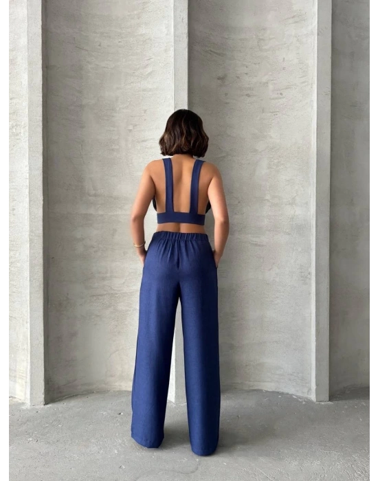 Crop pantolon keten takım s255012