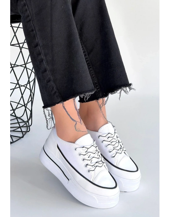 Dalen Beyaz Keten Bağcıklı Spor Ayakkabı