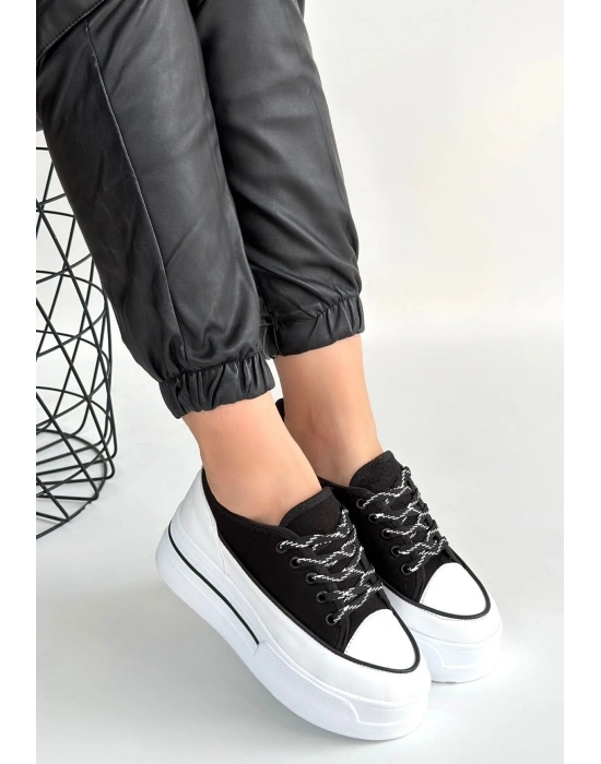 Dalen Siyah Keten Bağcıklı Spor Ayakkabı