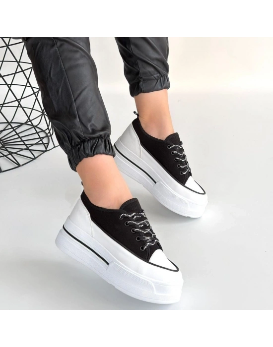 Dalen Siyah Keten Bağcıklı Spor Ayakkabı