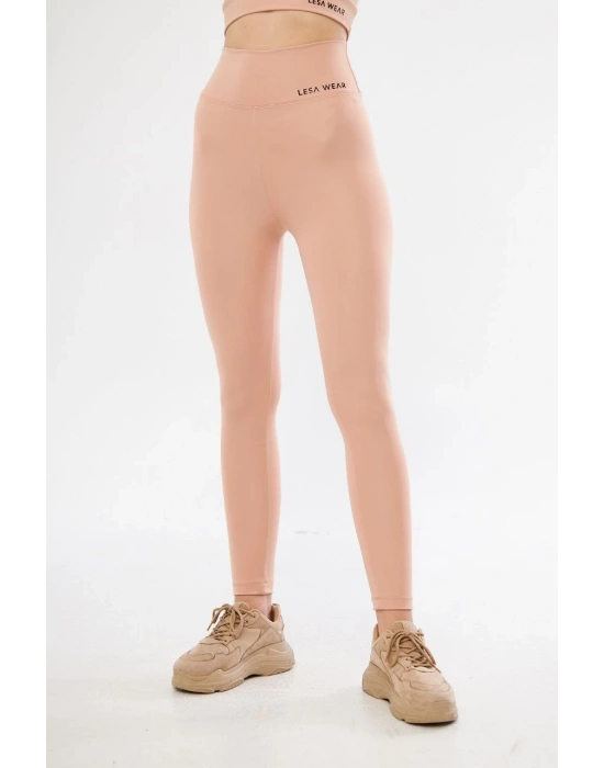 Kadın Yüksek Bel Toparlayıcı Likralı dalgıç Spor Tayt Esnek Rahat Kalıp - Bej