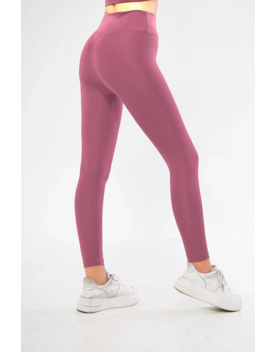 Kadın Yüksek Bel Toparlayıcı Likralı dalgıç Spor Tayt  Esnek Rahat Kalıp - Mor