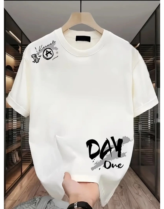 Day One Baskılı Oversize Bisiklet Yaka T-shirt - Beyaz