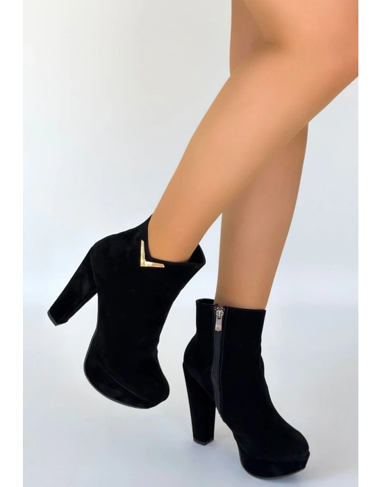 Denta Siyah Süet Topuklu Bot