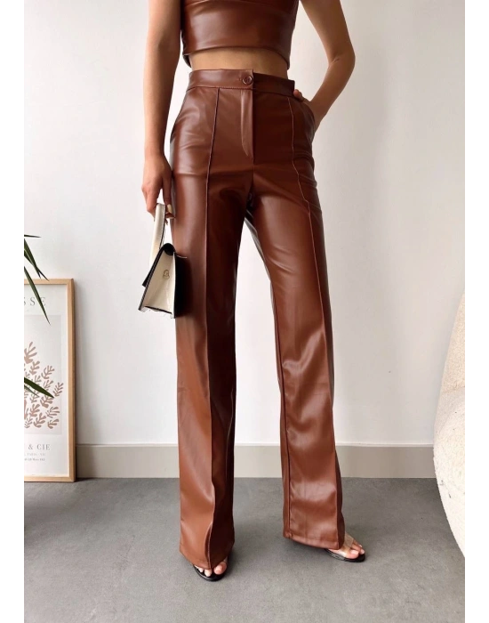 deri palazzo pantolon kahve hf