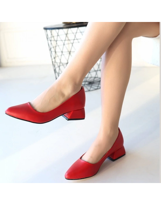 Desniy Kırmızı Cilt Topuklu Ayakkabı