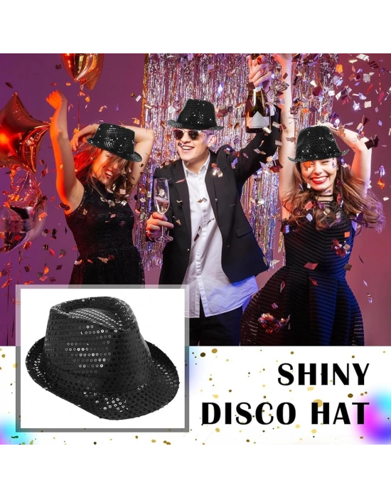 Disko Star Siyah Payetli Fötr Şapka Yetişkin Boy