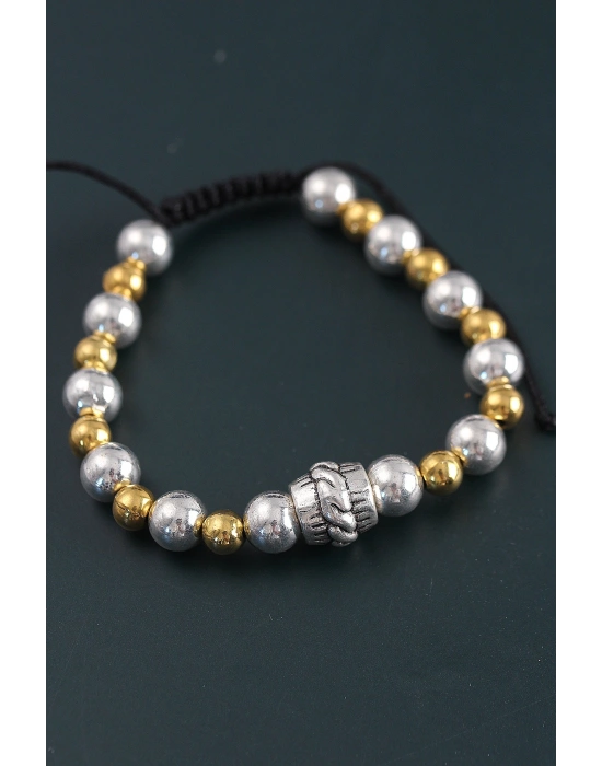 Doğal Taş Sarmal Model Gold Ve Gümüş Renk Asansörlü Erkek Bileklik